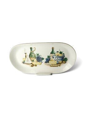 Vintage Kahla GDR Oval Serving Platter Cheese Grapes Wine 13x8"